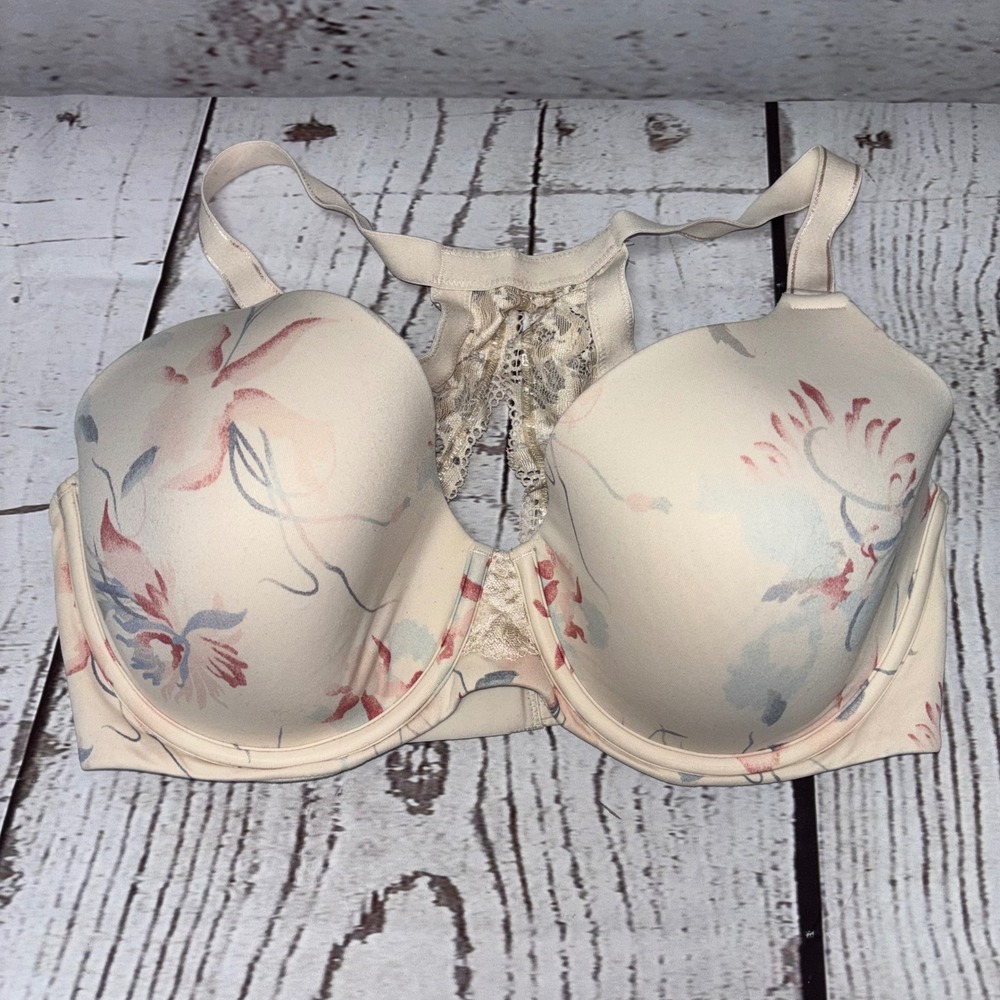 Soma Embraceable Racerback Floral Lace Back Underwire Bra 36DDD Cream